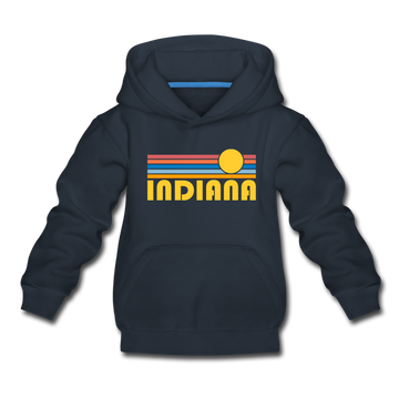 Indiana Youth Hoodie - Retro Sunrise Youth Indiana Hooded Sweatshirt - navy
