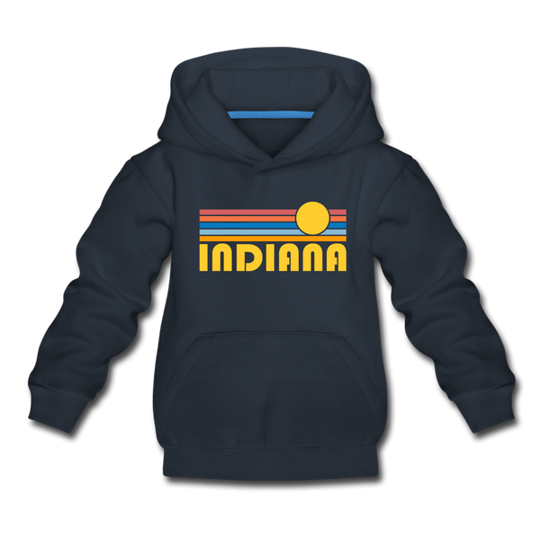 Indiana Youth Hoodie - Retro Sunrise Youth Indiana Hooded Sweatshirt - navy