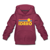 Idaho Youth Hoodie - Retro Sunrise Youth Idaho Hooded Sweatshirt - burgundy