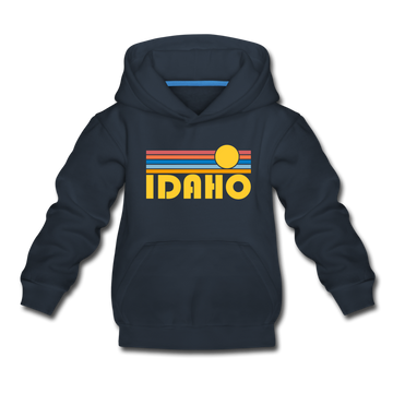 Idaho Youth Hoodie - Retro Sunrise Youth Idaho Hooded Sweatshirt - navy