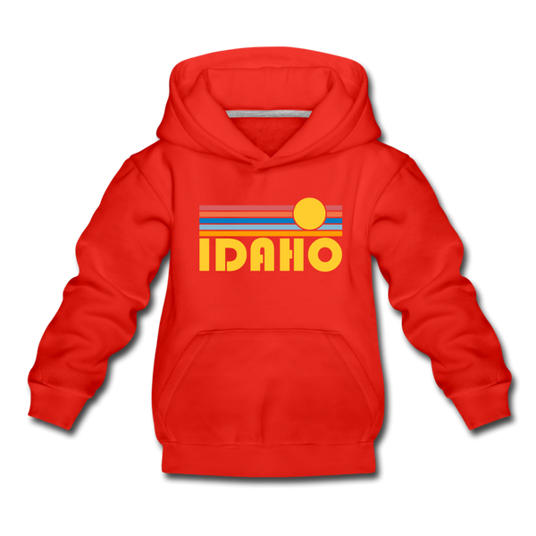 Idaho Youth Hoodie - Retro Sunrise Youth Idaho Hooded Sweatshirt - red