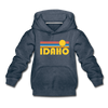 Idaho Youth Hoodie - Retro Sunrise Youth Idaho Hooded Sweatshirt - heather denim