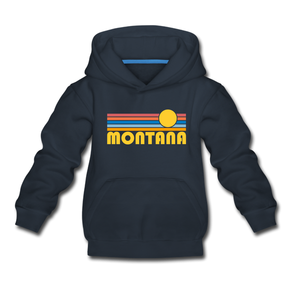 Montana Youth Hoodie - Retro Sunrise Youth Montana Hooded Sweatshirt - navy