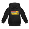 Illinois Youth Hoodie - Retro Sunrise Youth Illinois Hooded Sweatshirt - black