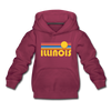 Illinois Youth Hoodie - Retro Sunrise Youth Illinois Hooded Sweatshirt - burgundy