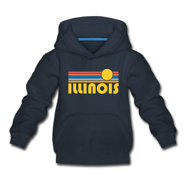 Illinois Youth Hoodie - Retro Sunrise Youth Illinois Hooded Sweatshirt - navy