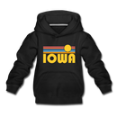Iowa Youth Hoodie - Retro Sunrise Youth Iowa Hooded Sweatshirt - black