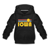 Iowa Youth Hoodie - Retro Sunrise Youth Iowa Hooded Sweatshirt - black