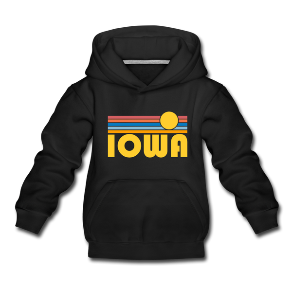 Iowa Youth Hoodie - Retro Sunrise Youth Iowa Hooded Sweatshirt - black