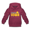 Iowa Youth Hoodie - Retro Sunrise Youth Iowa Hooded Sweatshirt - burgundy