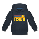 Iowa Youth Hoodie - Retro Sunrise Youth Iowa Hooded Sweatshirt - navy