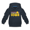 Iowa Youth Hoodie - Retro Sunrise Youth Iowa Hooded Sweatshirt - navy