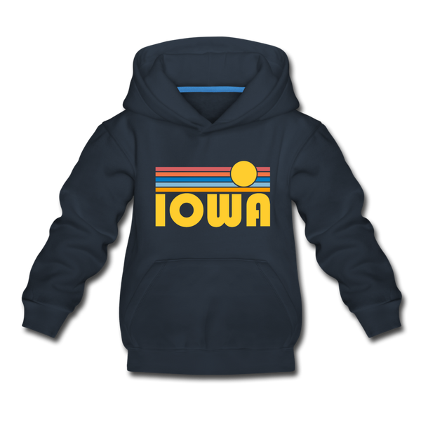 Iowa Youth Hoodie - Retro Sunrise Youth Iowa Hooded Sweatshirt - navy