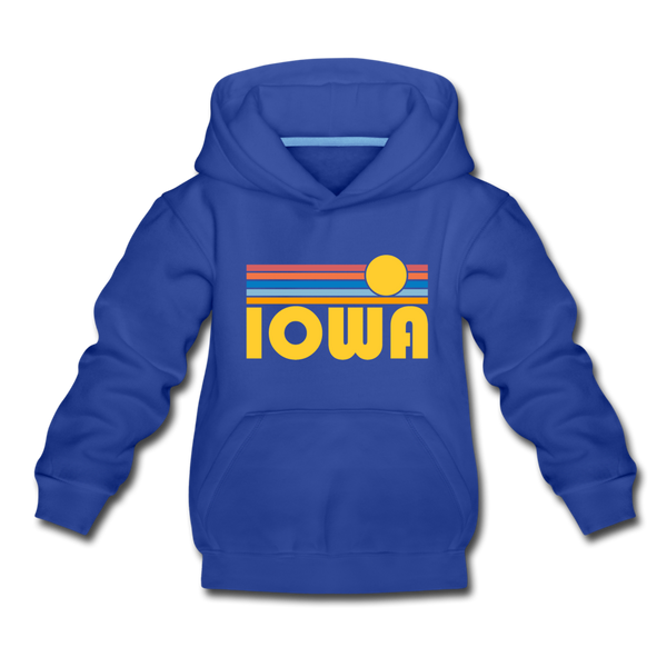 Iowa Youth Hoodie - Retro Sunrise Youth Iowa Hooded Sweatshirt - royal blue