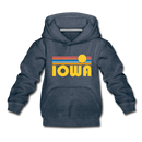 Iowa Youth Hoodie - Retro Sunrise Youth Iowa Hooded Sweatshirt - heather denim