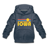 Iowa Youth Hoodie - Retro Sunrise Youth Iowa Hooded Sweatshirt - heather denim