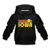 Iowa Youth Hoodie - Retro Sunrise Youth Iowa Hooded Sweatshirt - charcoal gray