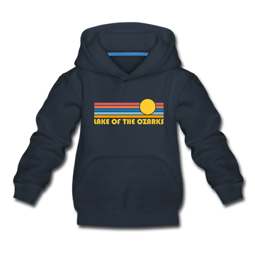 Lake of the Ozarks, Missouri Youth Hoodie - Retro Sunrise Youth Lake of the Ozarks Hooded Sweatshirt - navy