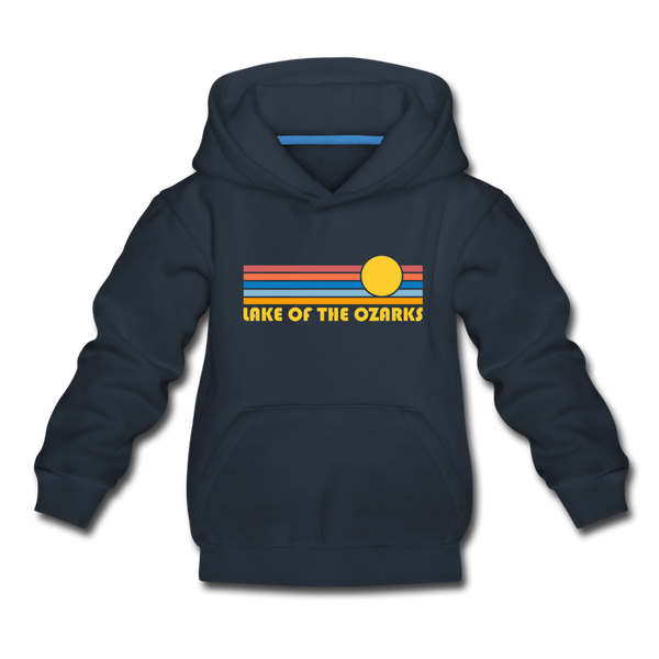 Lake of the Ozarks, Missouri Youth Hoodie - Retro Sunrise Youth Lake of the Ozarks Hooded Sweatshirt - navy