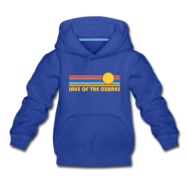 Lake of the Ozarks, Missouri Youth Hoodie - Retro Sunrise Youth Lake of the Ozarks Hooded Sweatshirt - royal blue