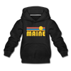 Maine Youth Hoodie - Retro Sunrise Youth Maine Hooded Sweatshirt - black