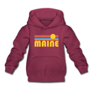 Maine Youth Hoodie - Retro Sunrise Youth Maine Hooded Sweatshirt - burgundy