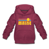 Maine Youth Hoodie - Retro Sunrise Youth Maine Hooded Sweatshirt - burgundy