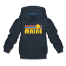 Maine Youth Hoodie - Retro Sunrise Youth Maine Hooded Sweatshirt - navy