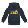 Maine Youth Hoodie - Retro Sunrise Youth Maine Hooded Sweatshirt - navy