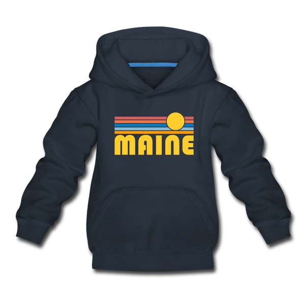 Maine Youth Hoodie - Retro Sunrise Youth Maine Hooded Sweatshirt - navy