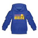Maine Youth Hoodie - Retro Sunrise Youth Maine Hooded Sweatshirt - royal blue