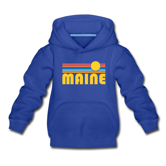 Maine Youth Hoodie - Retro Sunrise Youth Maine Hooded Sweatshirt - royal blue