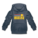 Maine Youth Hoodie - Retro Sunrise Youth Maine Hooded Sweatshirt - heather denim