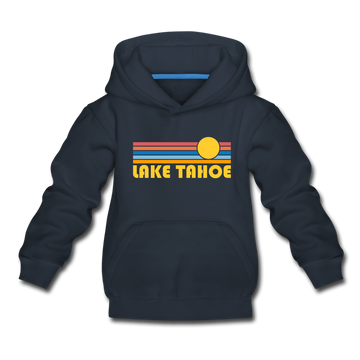 Lake Tahoe, California Youth Hoodie - Retro Sunrise Youth Lake Tahoe Hooded Sweatshirt - navy