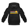 Massachusetts Youth Hoodie - Retro Sunrise Youth Massachusetts Hooded Sweatshirt - black
