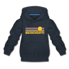 Massachusetts Youth Hoodie - Retro Sunrise Youth Massachusetts Hooded Sweatshirt - navy