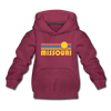 Missouri Youth Hoodie - Retro Sunrise Youth Missouri Hooded Sweatshirt - burgundy