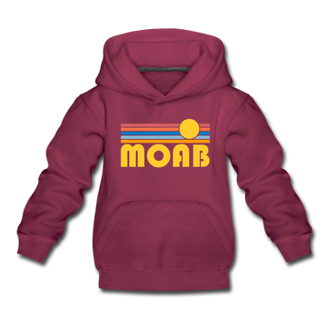 Moab, Utah Youth Hoodie - Retro Sunrise Youth Moab Hooded Sweatshirt - burgundy