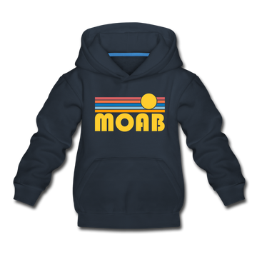 Moab, Utah Youth Hoodie - Retro Sunrise Youth Moab Hooded Sweatshirt - navy