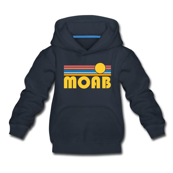 Moab, Utah Youth Hoodie - Retro Sunrise Youth Moab Hooded Sweatshirt - navy