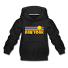 New York, New York Youth Hoodie - Retro Sunrise Youth New York Hooded Sweatshirt - black