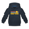 New York, New York Youth Hoodie - Retro Sunrise Youth New York Hooded Sweatshirt - navy