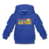 New York, New York Youth Hoodie - Retro Sunrise Youth New York Hooded Sweatshirt - royal blue