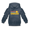 Oregon Youth Hoodie - Retro Sunrise Youth Oregon Hooded Sweatshirt - heather denim
