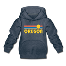 Oregon Youth Hoodie - Retro Sunrise Youth Oregon Hooded Sweatshirt - heather denim