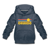 Orlando, Florida Youth Hoodie - Retro Sunrise Youth Orlando Hooded Sweatshirt - heather denim