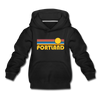 Portland, Oregon Youth Hoodie - Retro Sunrise Youth Portland Hooded Sweatshirt - black