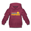 Portland, Oregon Youth Hoodie - Retro Sunrise Youth Portland Hooded Sweatshirt - burgundy