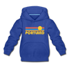 Portland, Oregon Youth Hoodie - Retro Sunrise Youth Portland Hooded Sweatshirt - royal blue