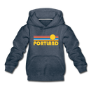 Portland, Oregon Youth Hoodie - Retro Sunrise Youth Portland Hooded Sweatshirt - heather denim